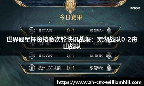 世界冠军杯资格赛次轮快讯战报：芜湖战队0-2舟山战队